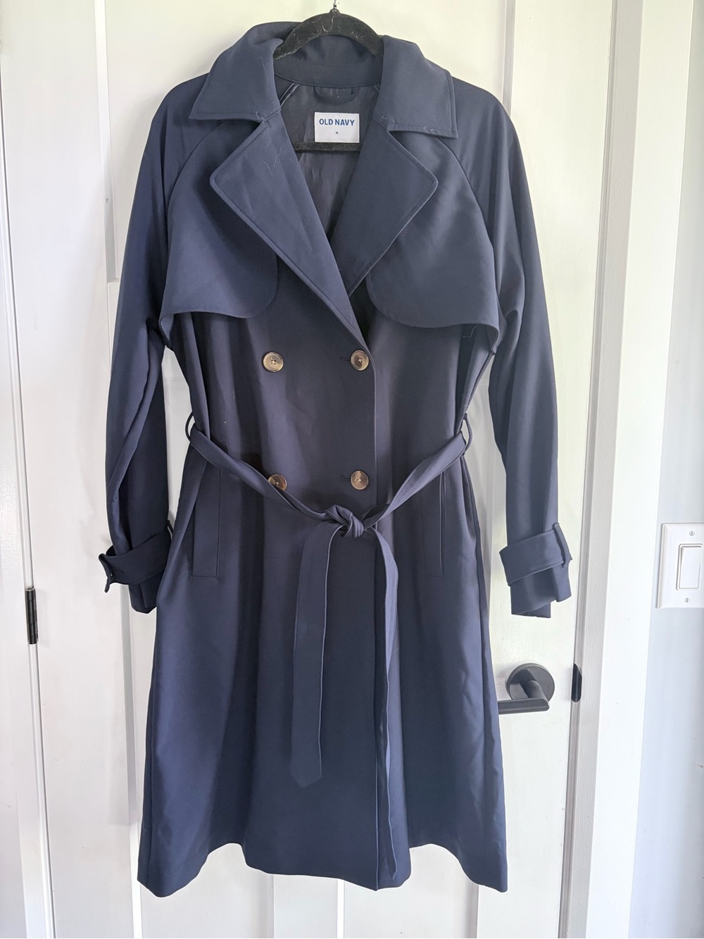 Old Navy Navy Double-Breasted Belted Trench Coat